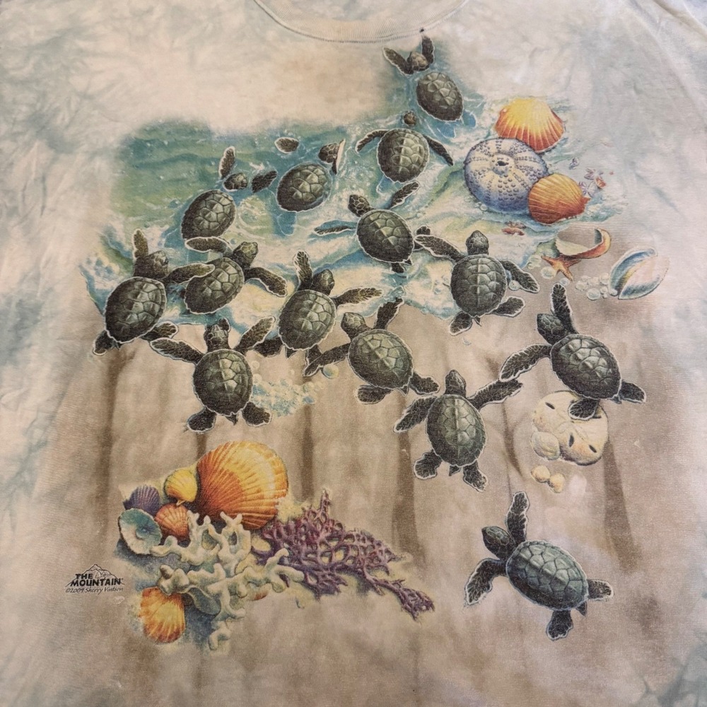 The Mountain Sea Turtle Tie Dye Shirt 2009 Sherry Vintson Blue White Mens XL - Picture 3 of 9